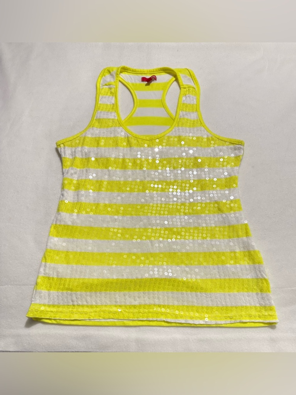 Neon green & White Striped Sequin Tank Top